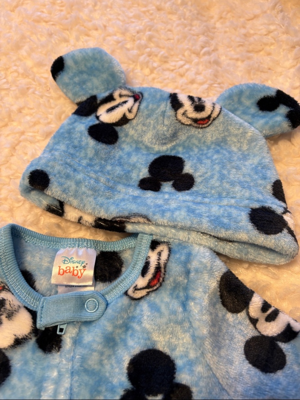 Disney baby Plush Blue Mickey Mouse Soft One-Piece with Hat and Blanket 3/6M - Picture 3 of 11